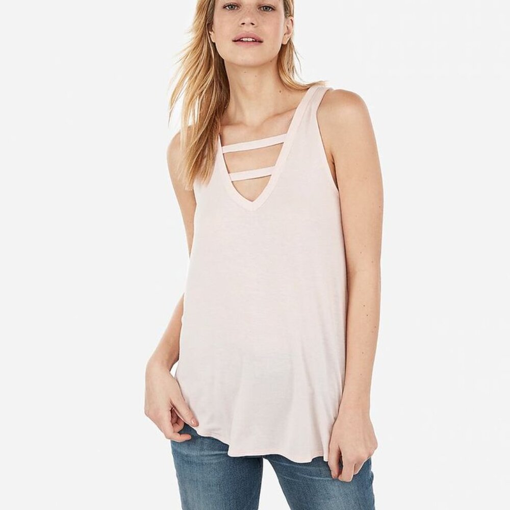 Express Bar Front London Tank Tunic Light Pink Blush V-Neck